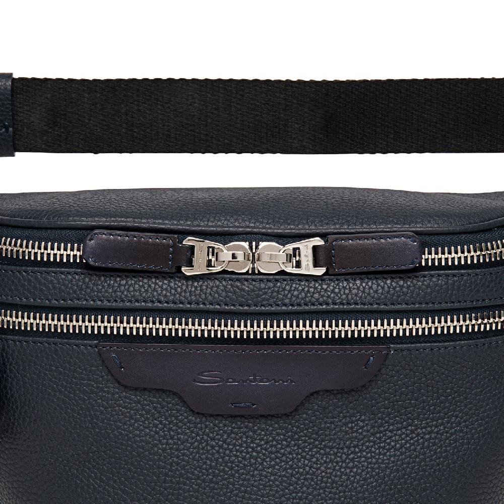 Santoni Marsupio in pelle bottalata blu Spedizione Gratuita
