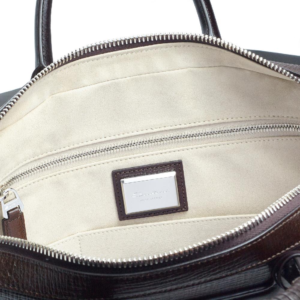 Santoni Briefcase in pelle stampata marrone Pezzi Unici