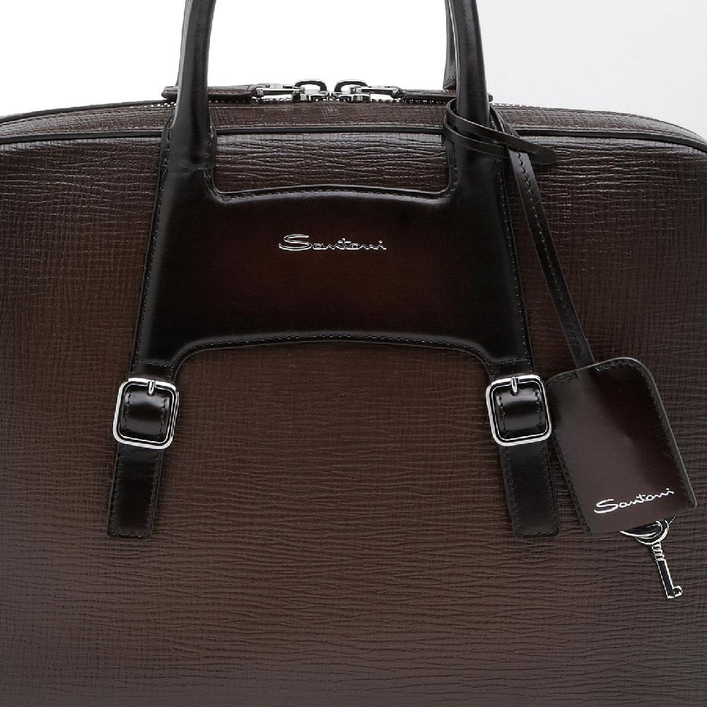 Santoni Briefcase in pelle stampata marrone Pezzi Unici