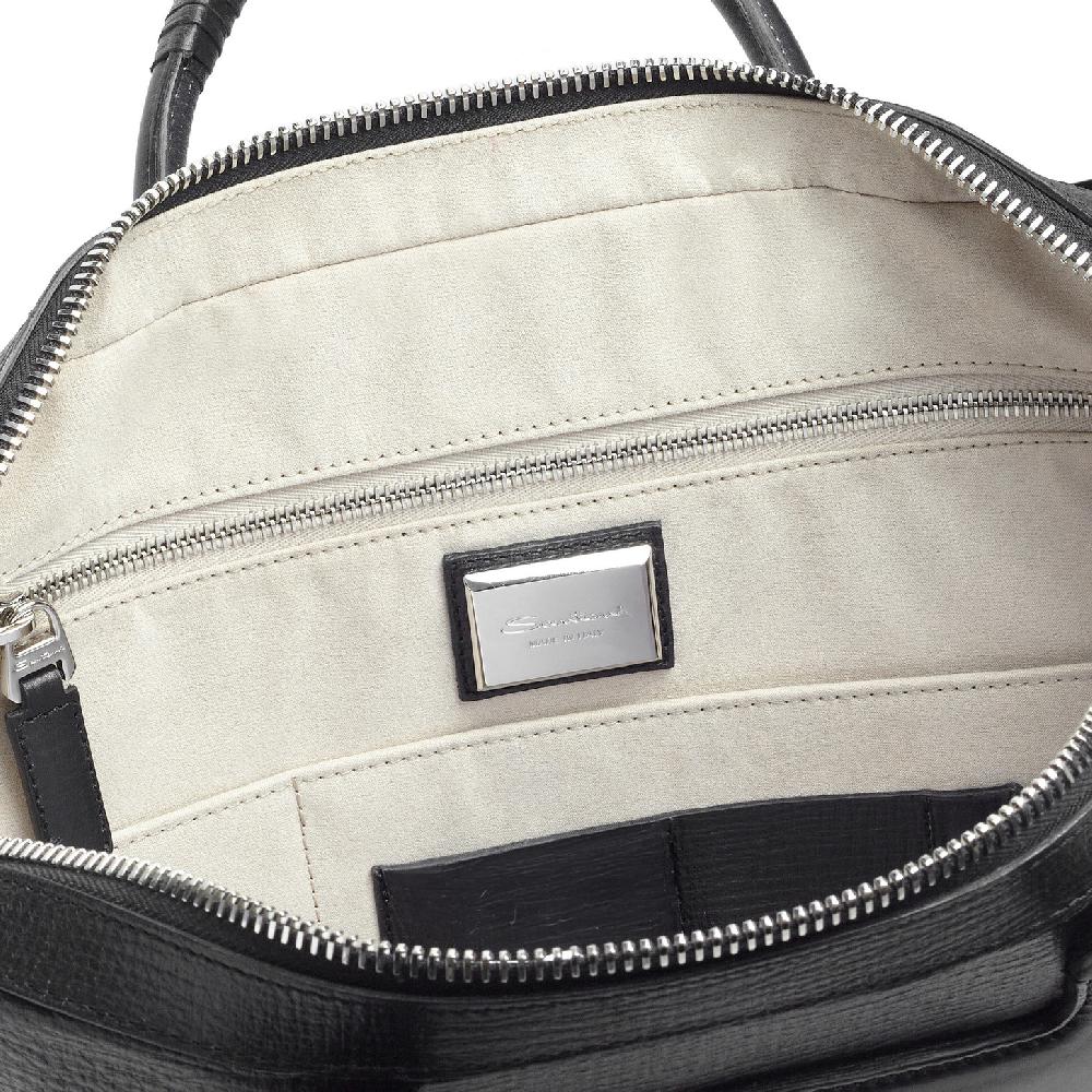 Santoni Briefcase in pelle stampata nera Soddisfazione Garantita