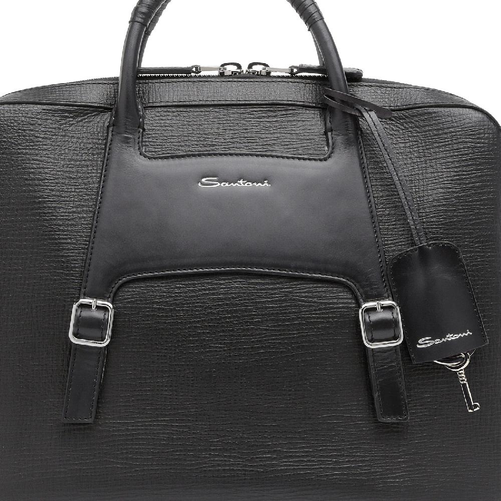 Santoni Briefcase in pelle stampata nera Soddisfazione Garantita