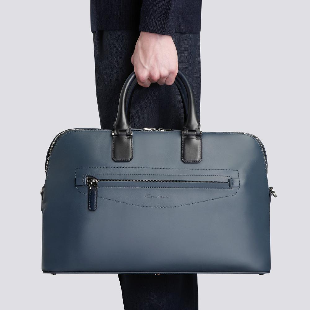 Santoni Borsa porta pc in pelle blu Negozi Online