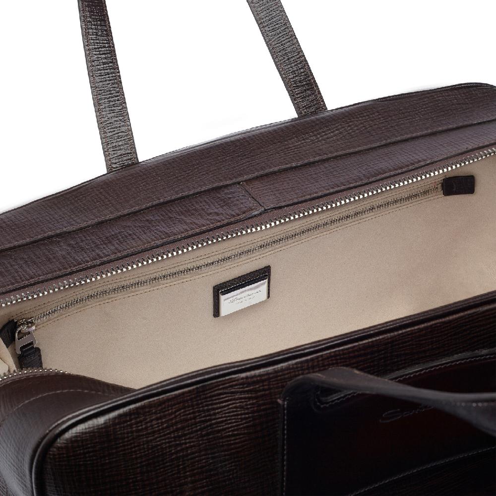 Santoni Borsa da viaggio in pelle stampata marrone Offerta