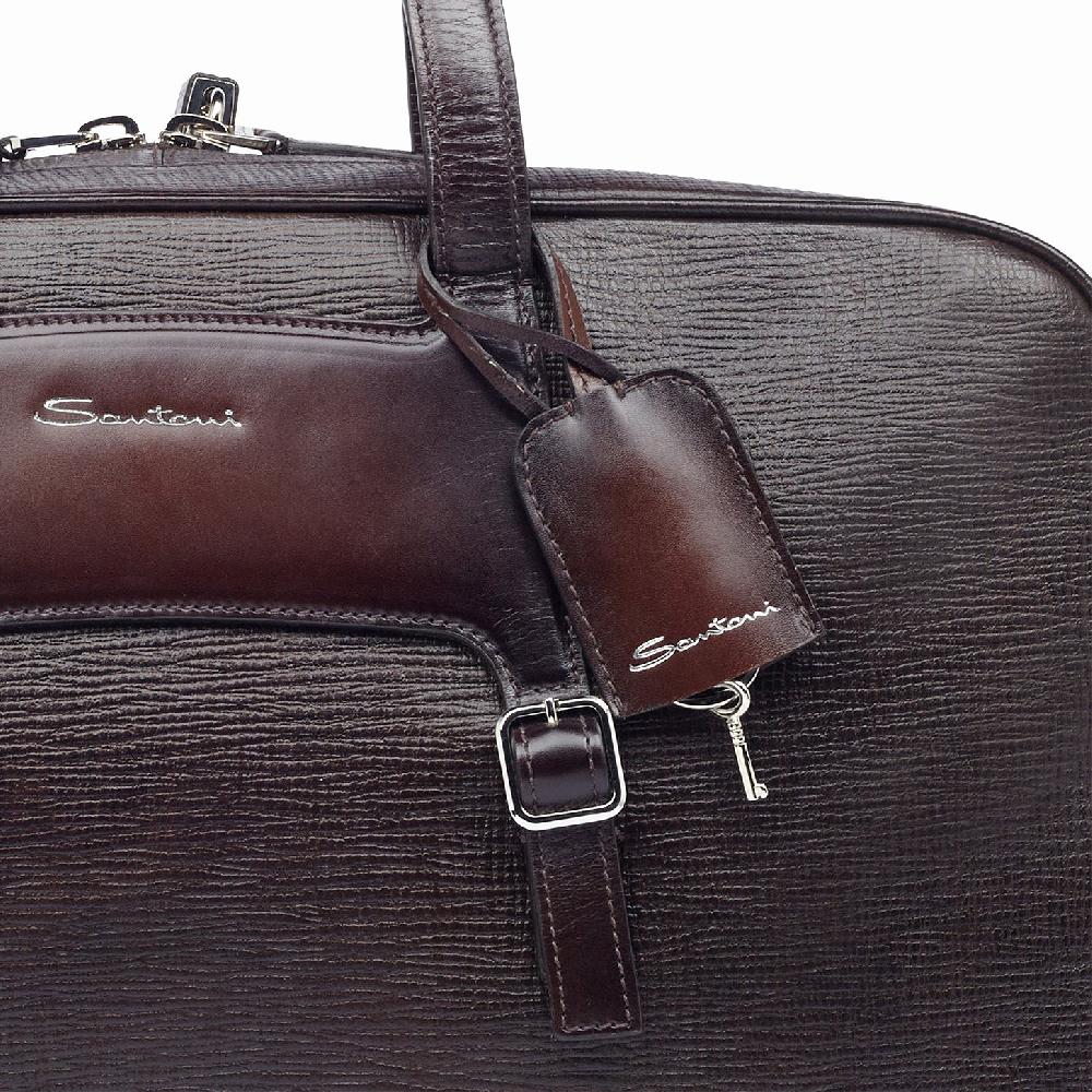 Santoni Borsa da viaggio in pelle stampata marrone Offerta