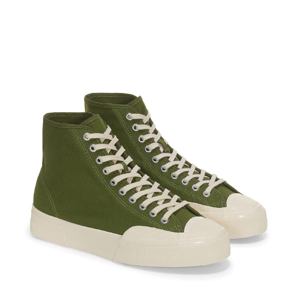 Superga 2433 WORKS HIGH CUT COTTON CANVASGREEN-OFF WHITE Soddisfazione Garantita