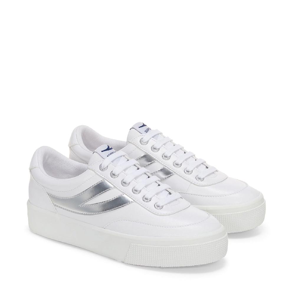 Superga 2740 PLATFORM BLOCKS MIRROR SYNTHETIC MATERIALWHITE-SILVER Spedizione Gratuita