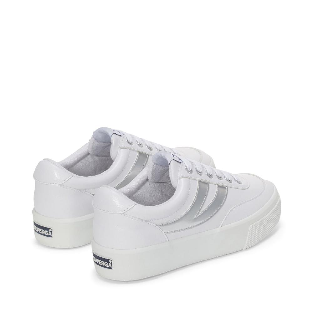 Superga 2740 PLATFORM BLOCKS MIRROR SYNTHETIC MATERIALWHITE-SILVER Spedizione Gratuita