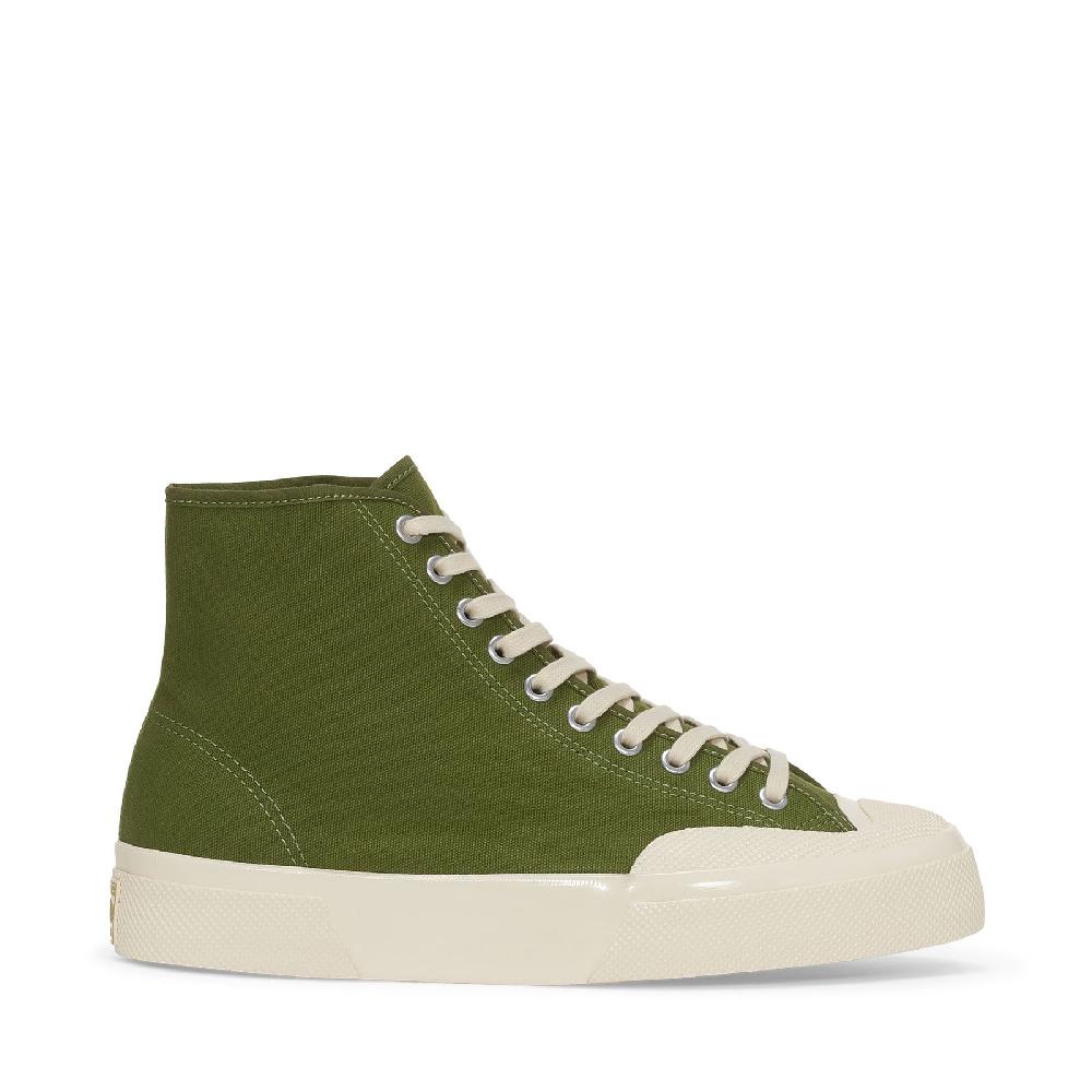 Superga 2433 WORKS HIGH CUT COTTON CANVASGREEN-OFF WHITE Italy
