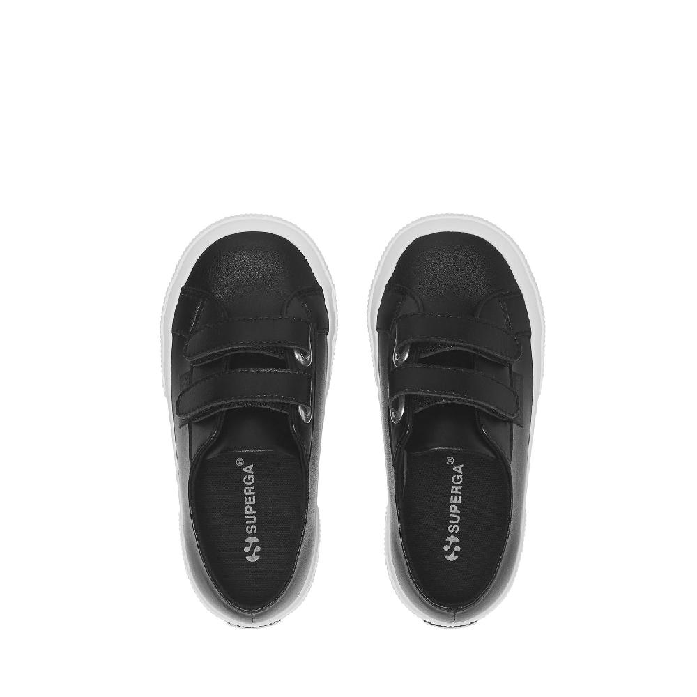 Superga 2750 KIDS STRAPS VEGAN MATERIALBLACK-WHITE Super sconto