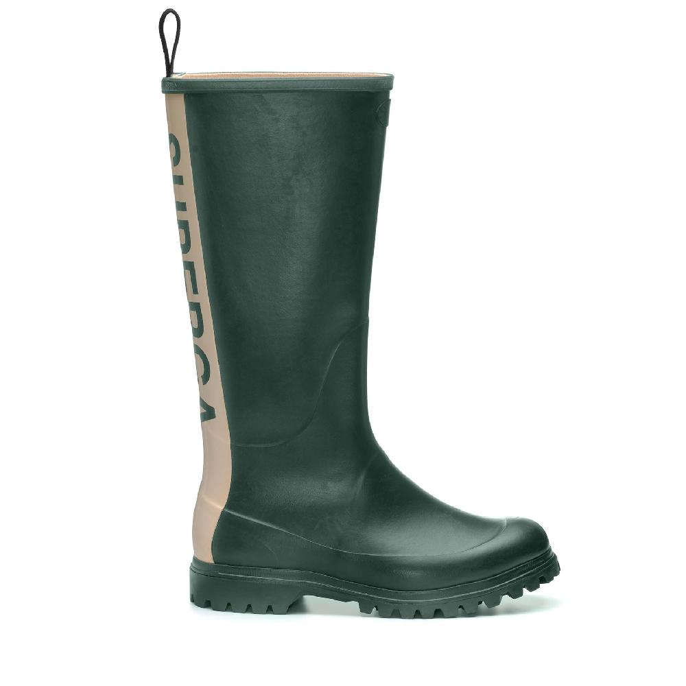 Superga 799 RUBBER BOOTS LETTERINGGREEN DK FOREST-OFF WHITE