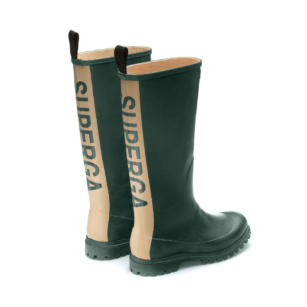 Superga 799 RUBBER BOOTS LETTERINGGREEN DK FOREST-OFF WHITE Trasporto libero internazionale