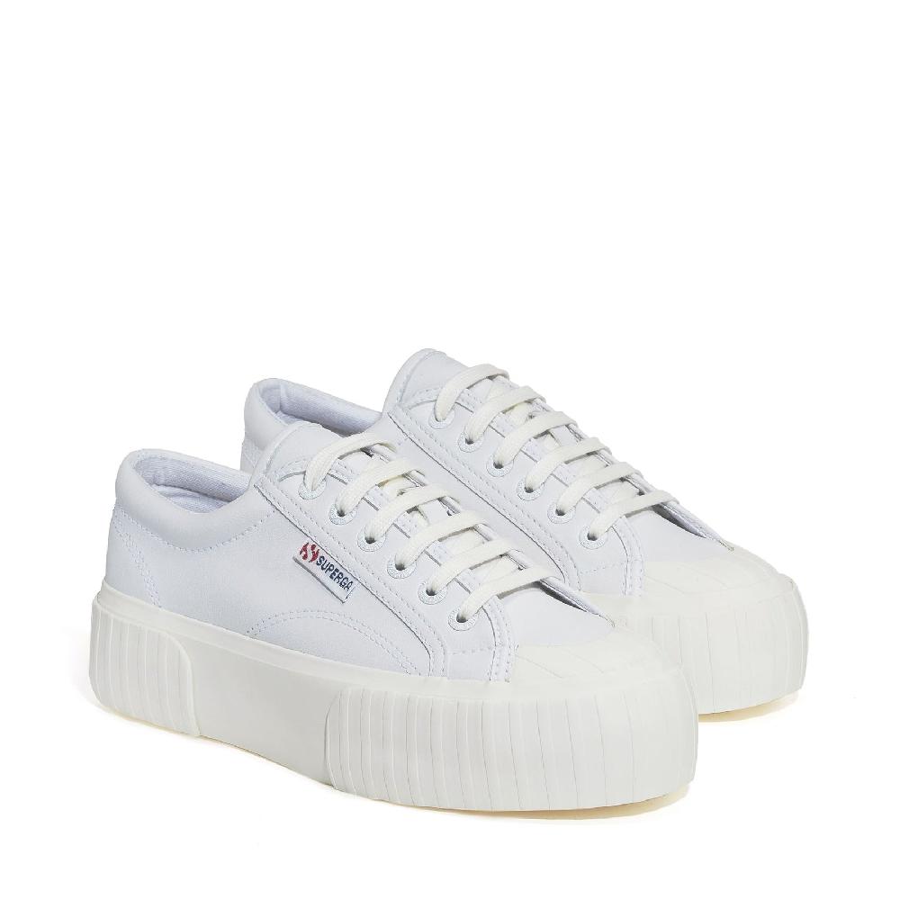 Superga 2631 STRIPE PLATFORM VEGAN MATERIALWHITE-WHITE AVORIO In Linea