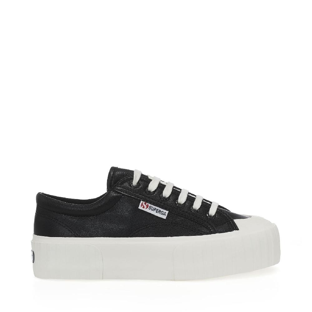 Superga 2631 STRIPE PLATFORM VEGAN MATERIALBLACK-WHITE AVORIO Nuovo