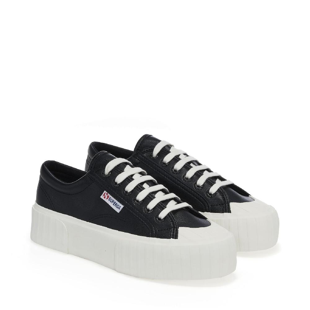 Superga 2631 STRIPE PLATFORM VEGAN MATERIALBLACK-WHITE AVORIO Nuovo