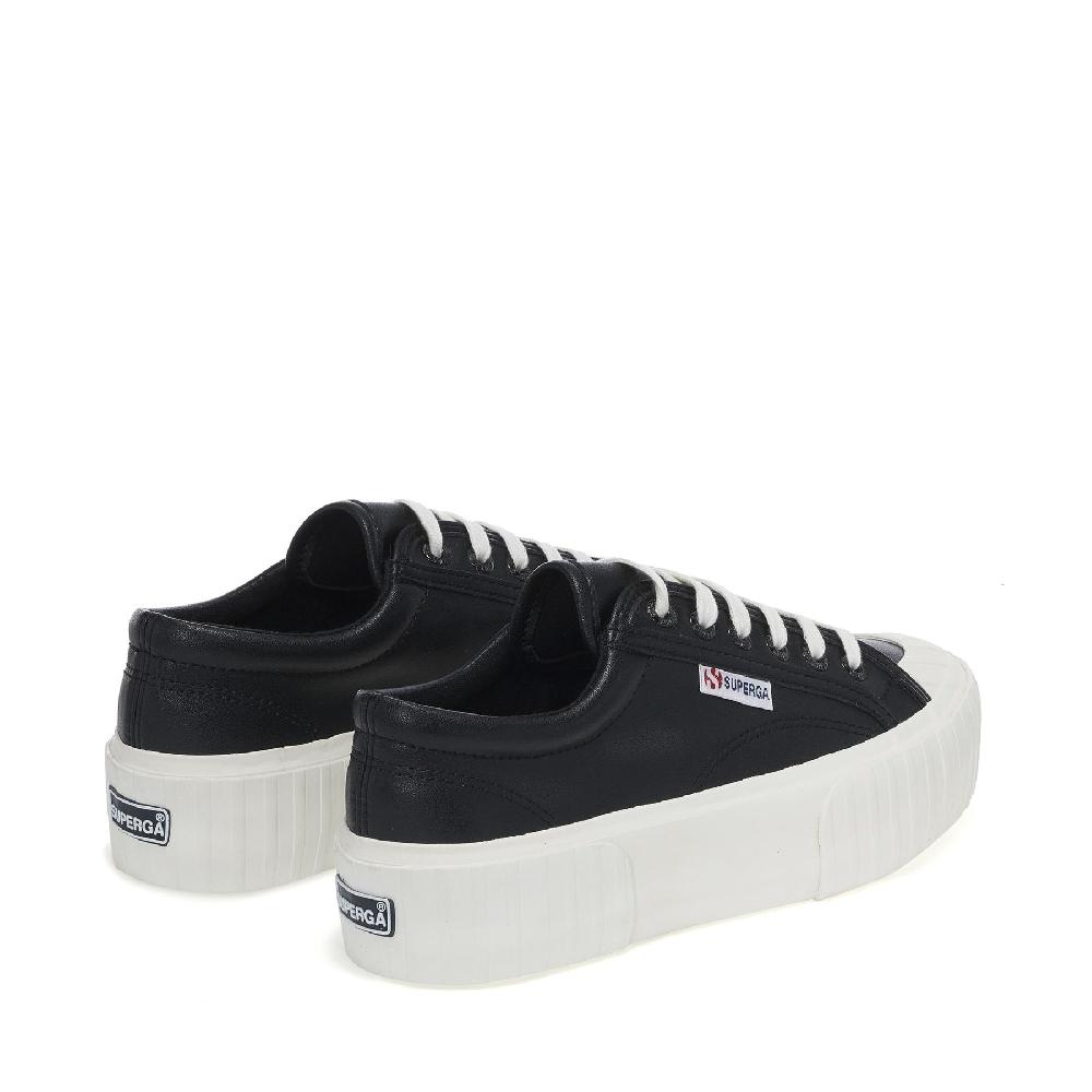 Superga 2631 STRIPE PLATFORM VEGAN MATERIALBLACK-WHITE AVORIO Nuovo