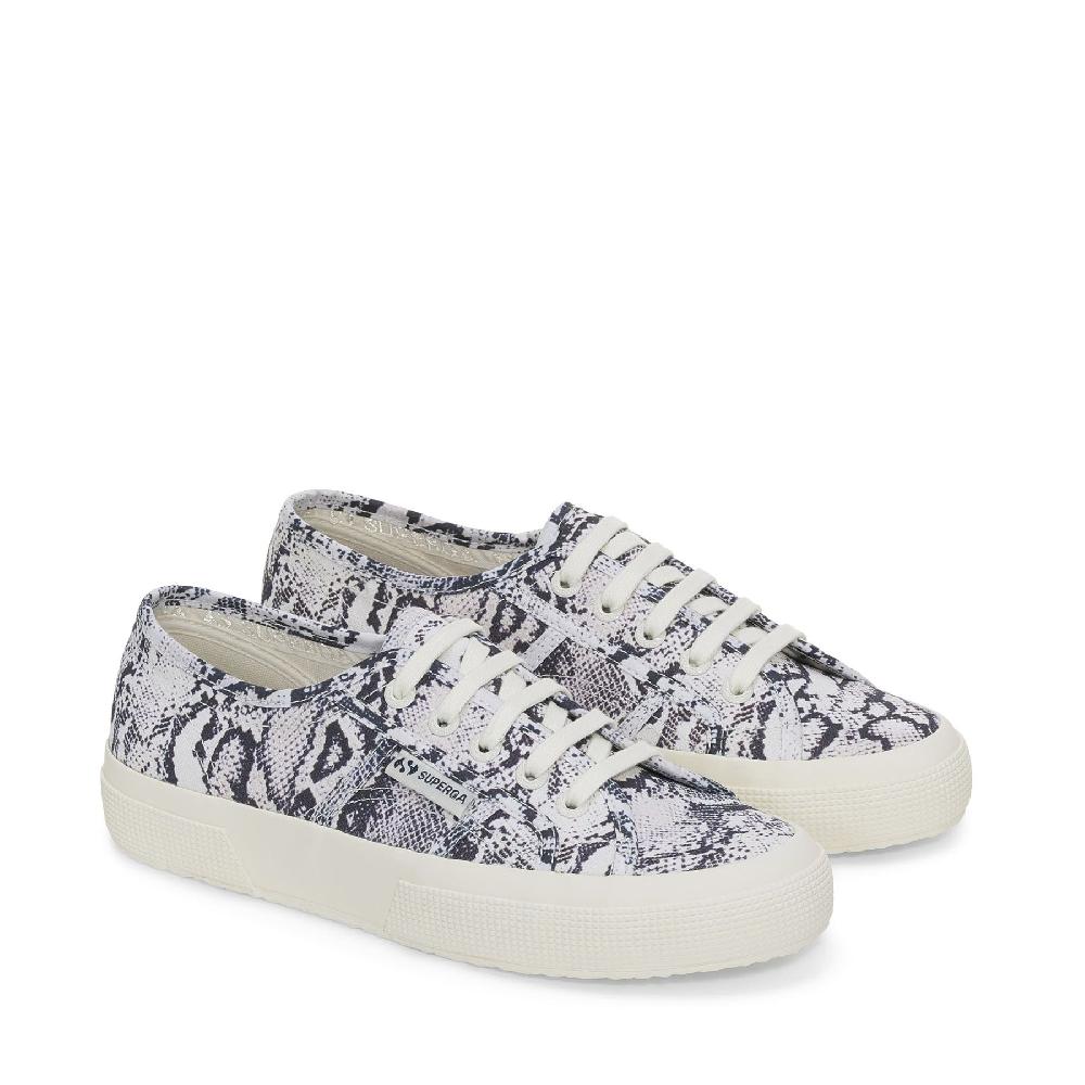 Superga 2750 PRINTWHITE AVORIO-NAVY SNAKE Vendita calda