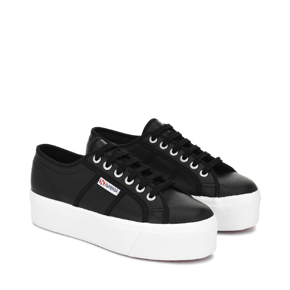 Superga 2790 TUMBLED LEATHERBLACK-WHITE In Linea