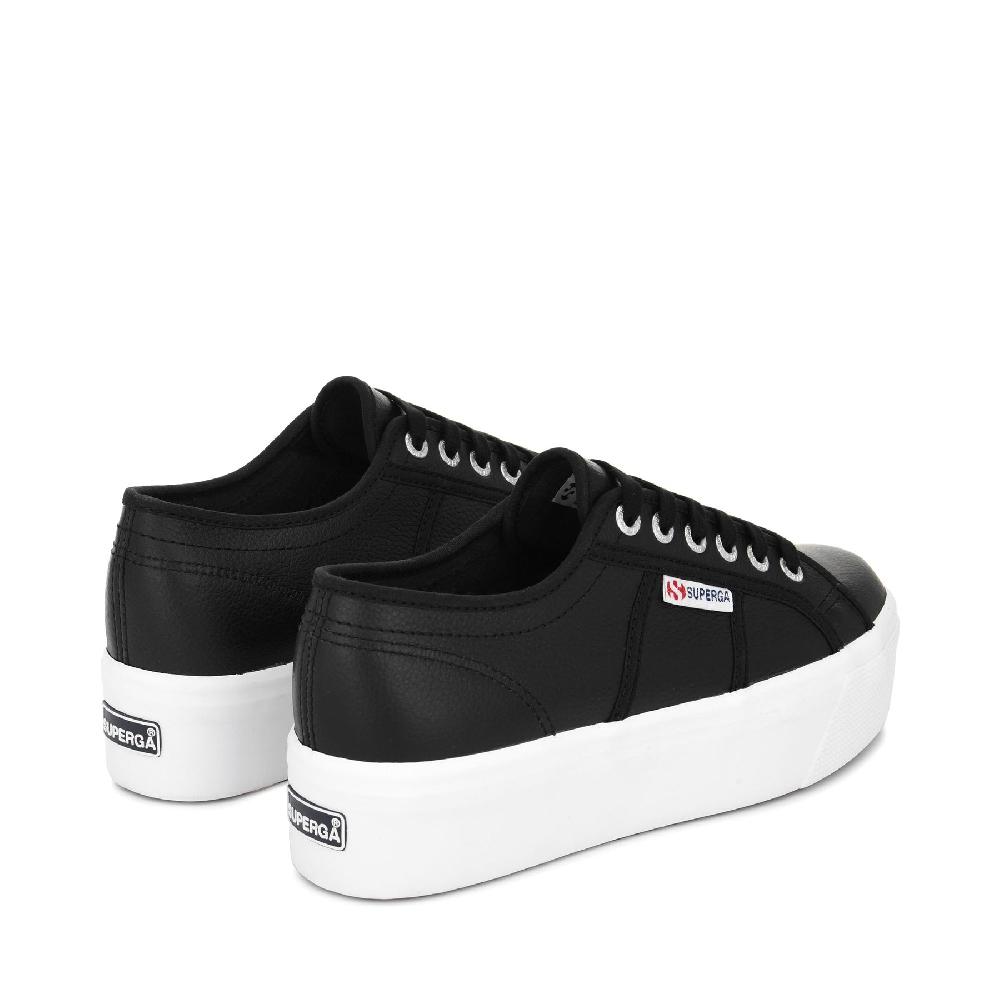 Superga 2790 TUMBLED LEATHERBLACK-WHITE In Linea
