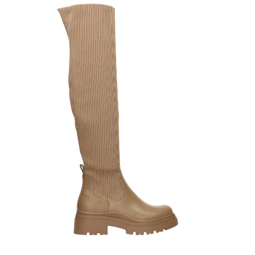 Tata Italia Stivali marroni con tomaia in tessuto elasticizzato. Tacco alto 5cm