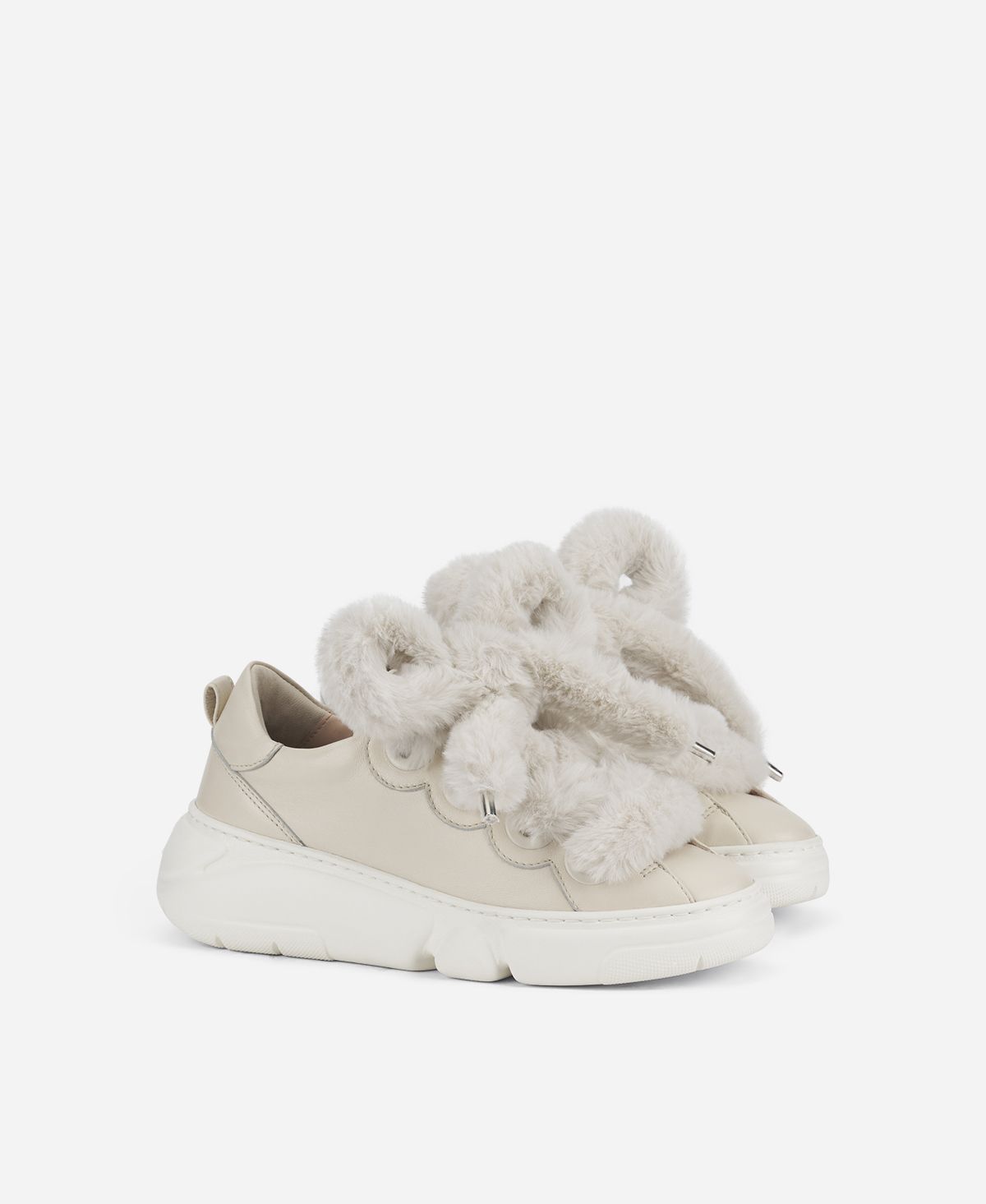 Agl Sneaker con lacci in pelliccia Avorio Fur Bubble In Vendita