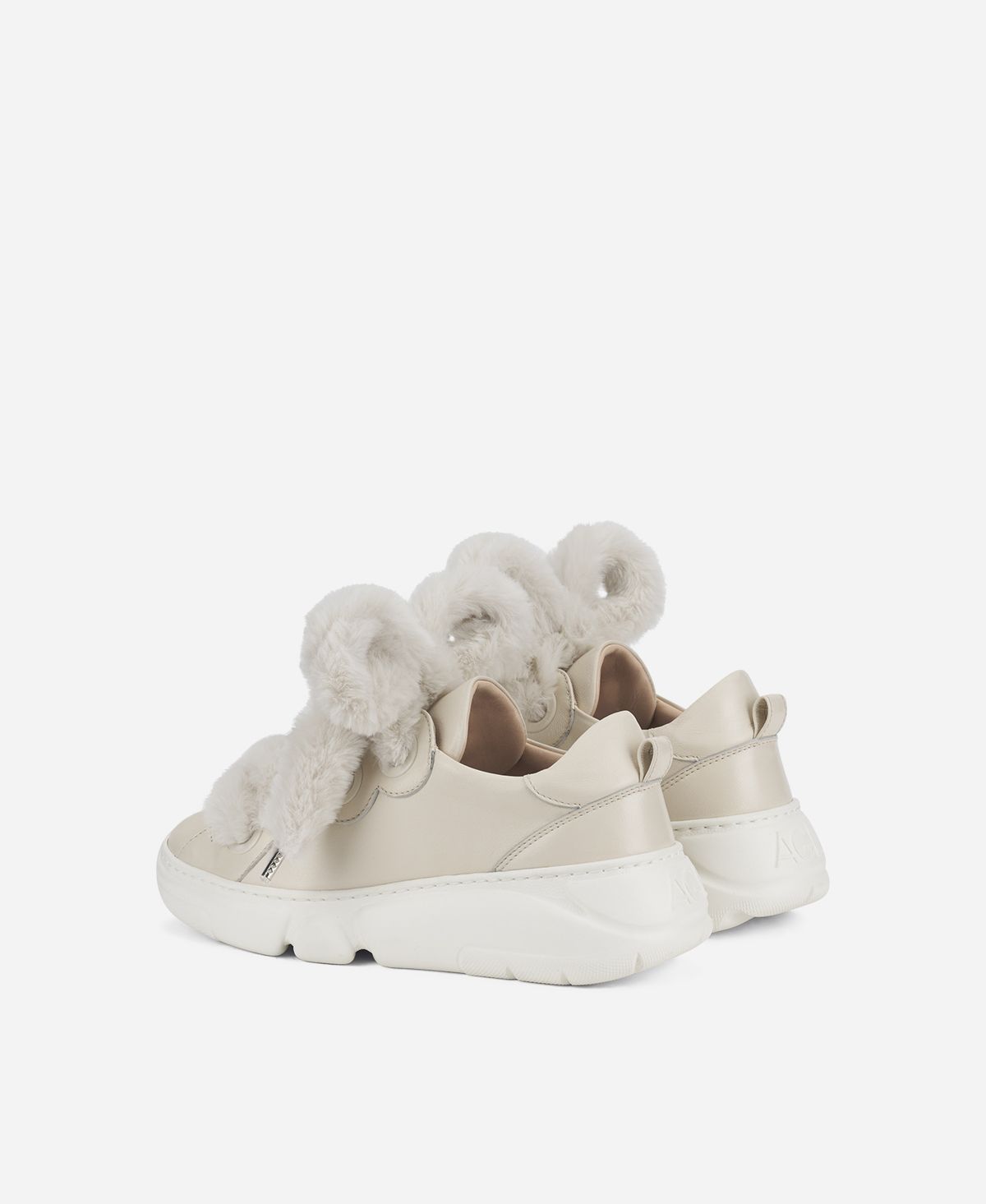 Agl Sneaker con lacci in pelliccia Avorio Fur Bubble In Vendita