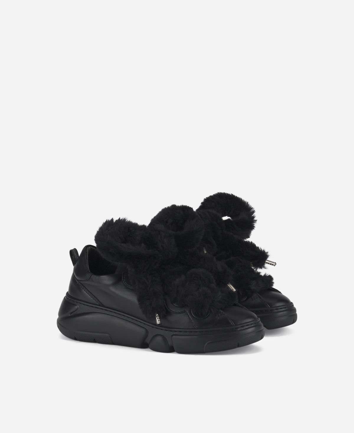 Agl Sneaker con lacci in pelliccia Nero Fur Bubble Saldi