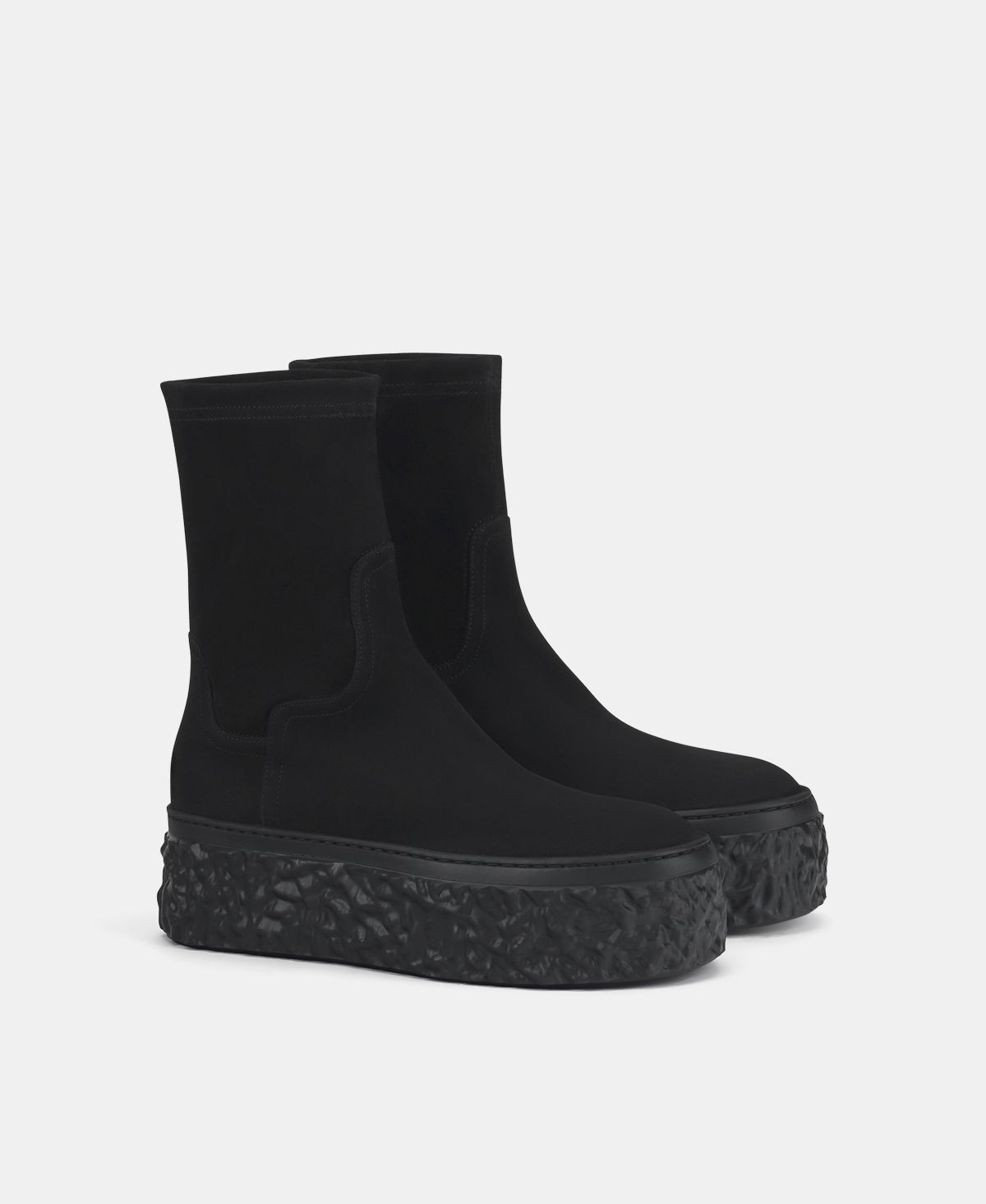Agl Stivaletto in velour con platform Nero Magma Stretch Nuovo