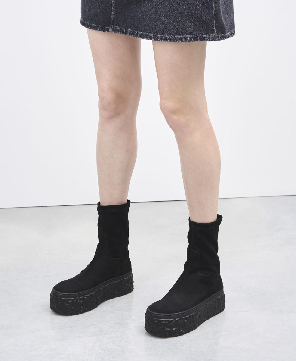 Agl Stivaletto in velour con platform Nero Magma Stretch Nuovo