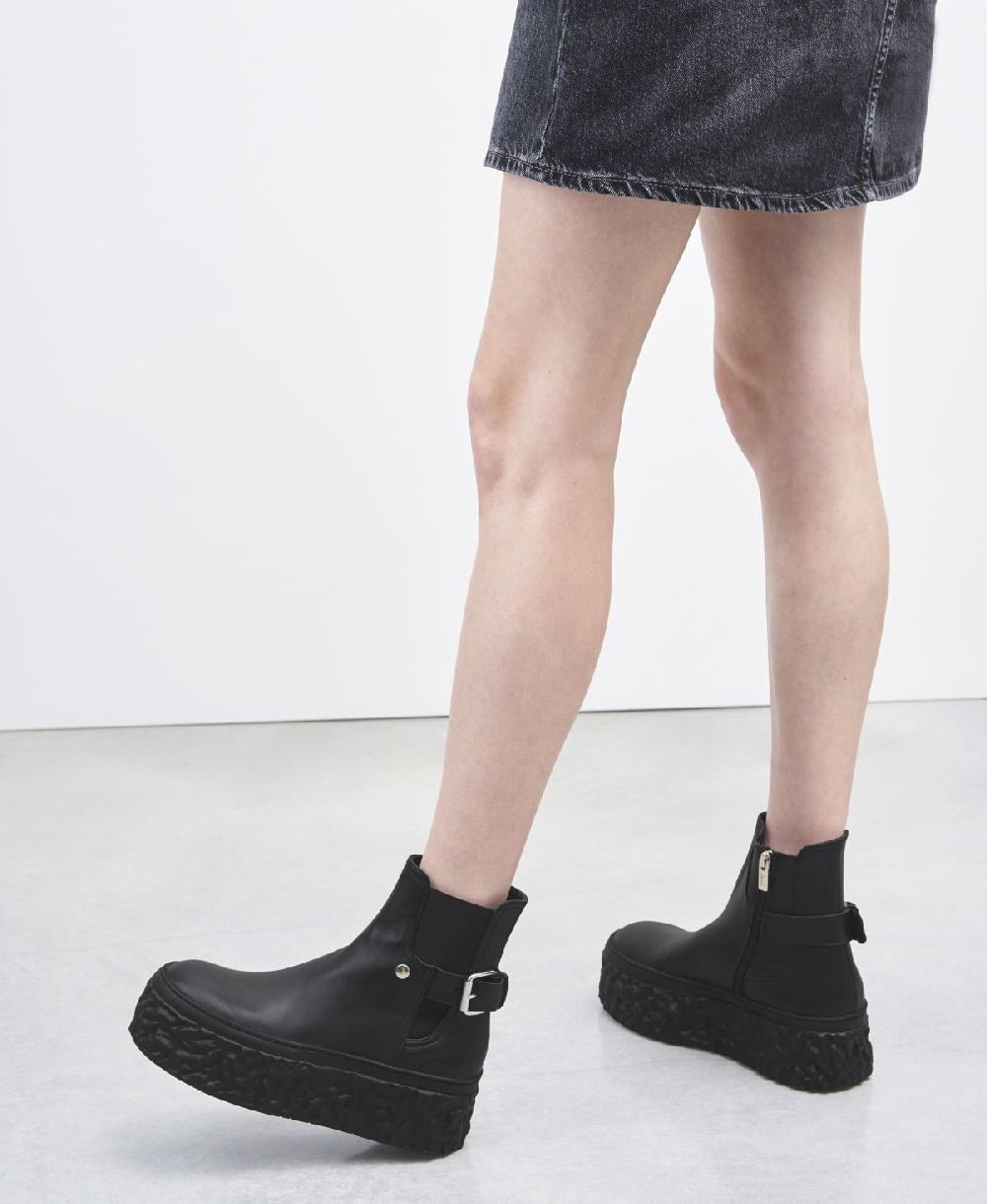 Agl Stivaletto in pelle con platform Nero Magma Biker Spedizione Gratuita