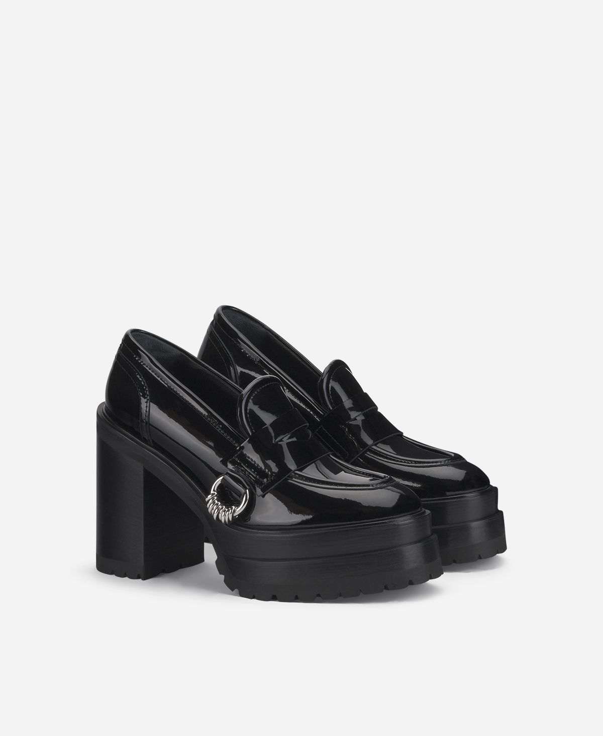 Agl Mocassino in vernice con tacco Nero Tasky Vendita Calda