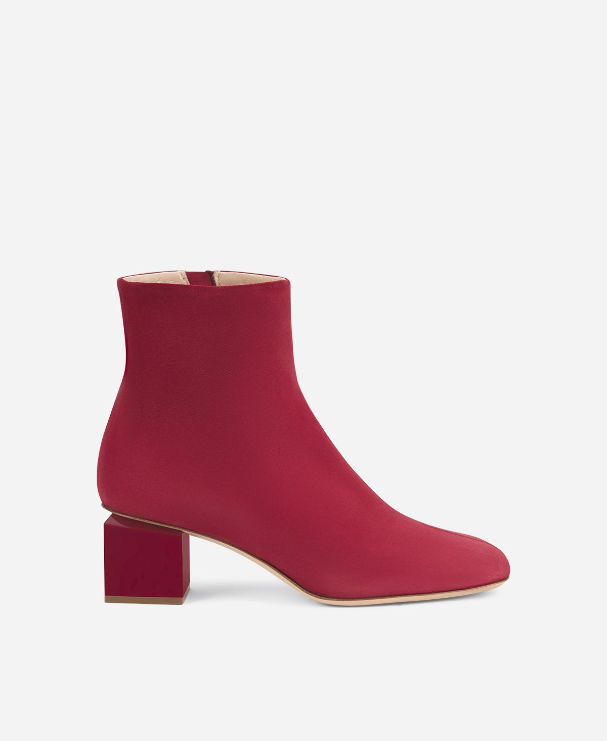 Agl Stivaletto in velour con tacco cubico Rosso Angie Pure