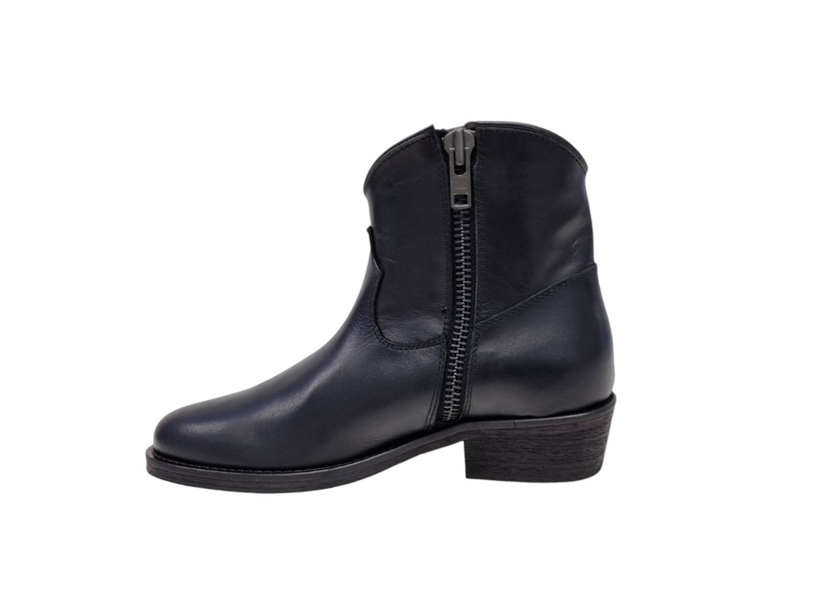 Via Roma 15 Tronchetto texano zip pelle nera 1476 - Via Roma 15 In Linea