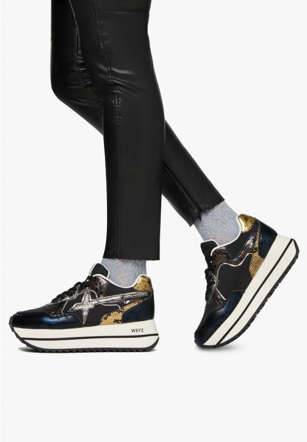 ﻿W6yz Sneakers in pelle e tessuto tecnico Nero -DEVA W Moda