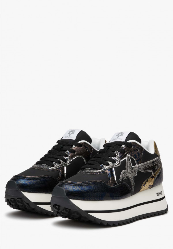 ﻿W6yz Sneakers in pelle e tessuto tecnico Nero -DEVA W Moda