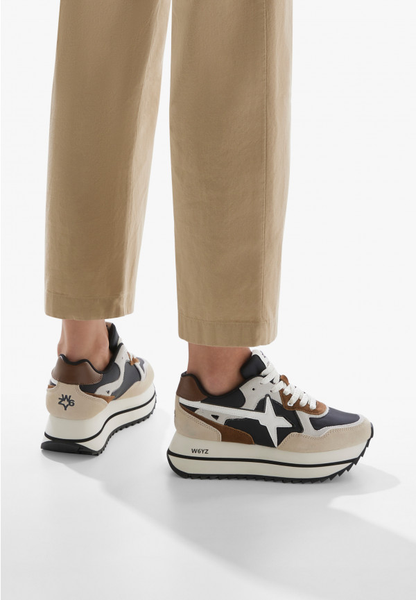 W6yz Sneakers in tessuto tecnico e suede Beige-Nero -DEVA W Italia