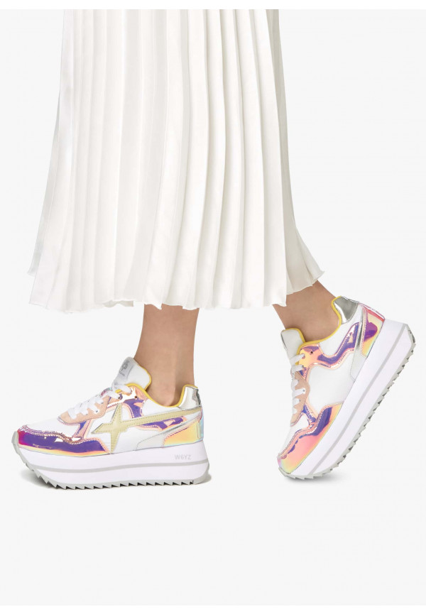 W6yz Sneakers in suede e tessuto tecnico Bianco-Rosa -DEVA W Enormi risparmi