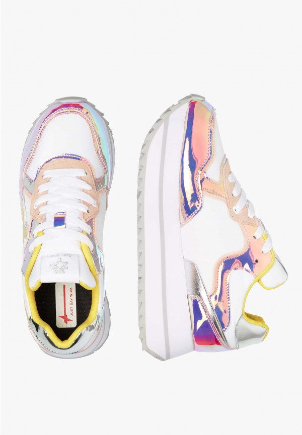 W6yz Sneakers in suede e tessuto tecnico Bianco-Rosa -DEVA W Enormi risparmi