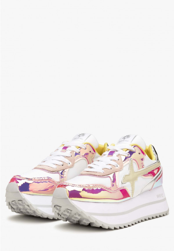 W6yz Sneakers in suede e tessuto tecnico Bianco-Rosa -DEVA W Enormi risparmi