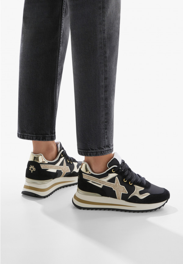 W6yz Sneakers in tessuto tecnico e suede Nero-Oro -YAK-W Qualità