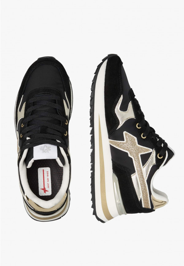 W6yz Sneakers in tessuto tecnico e suede Nero-Oro -YAK-W Qualità