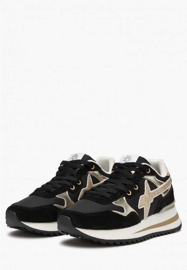 W6yz Sneakers in tessuto tecnico e suede Nero-Oro -YAK-W Qualità