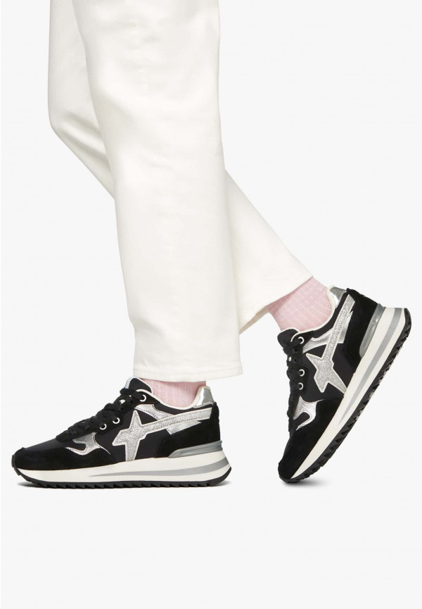 W6yz Sneakers in tessuto tecnico e suede Nero-Argento -YAK-W Spedizione Gratuita