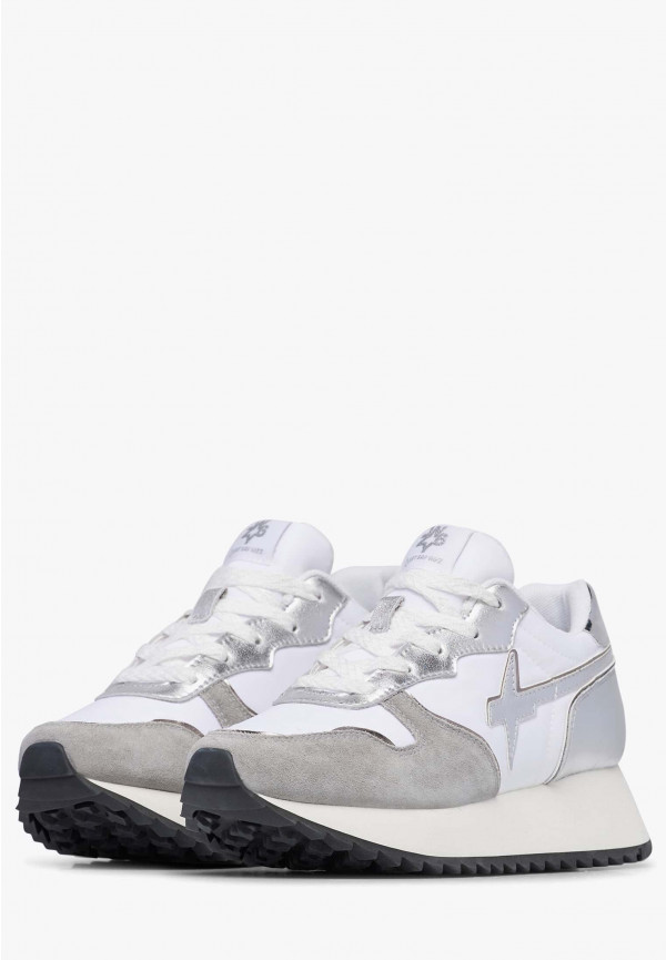 W6yz Sneakers in suede e tessuto tecnico Bianco-Argento -JET-W Sottocosto