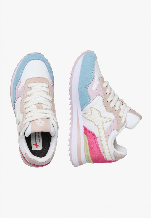 W6yz Sneakers in suede e tessuto tecnico Bianco-Rosa -YAK-J Vendite Flash