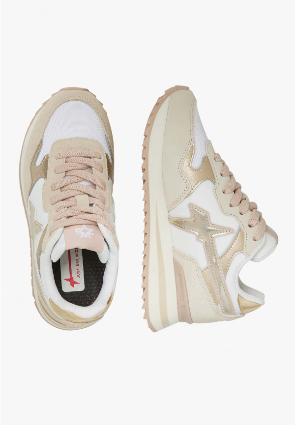 W6yz Sneakers in suede e tessuto tecnico Bianco-Beige -YAK-J Negozio