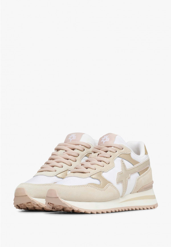 W6yz Sneakers in suede e tessuto tecnico Bianco-Beige -YAK-J Negozio