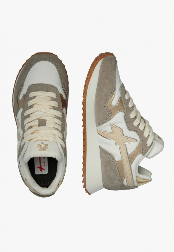 W6yz Sneakers in suede e tessuto tecnico Bianco-Marrone -YAK-J Nuovo