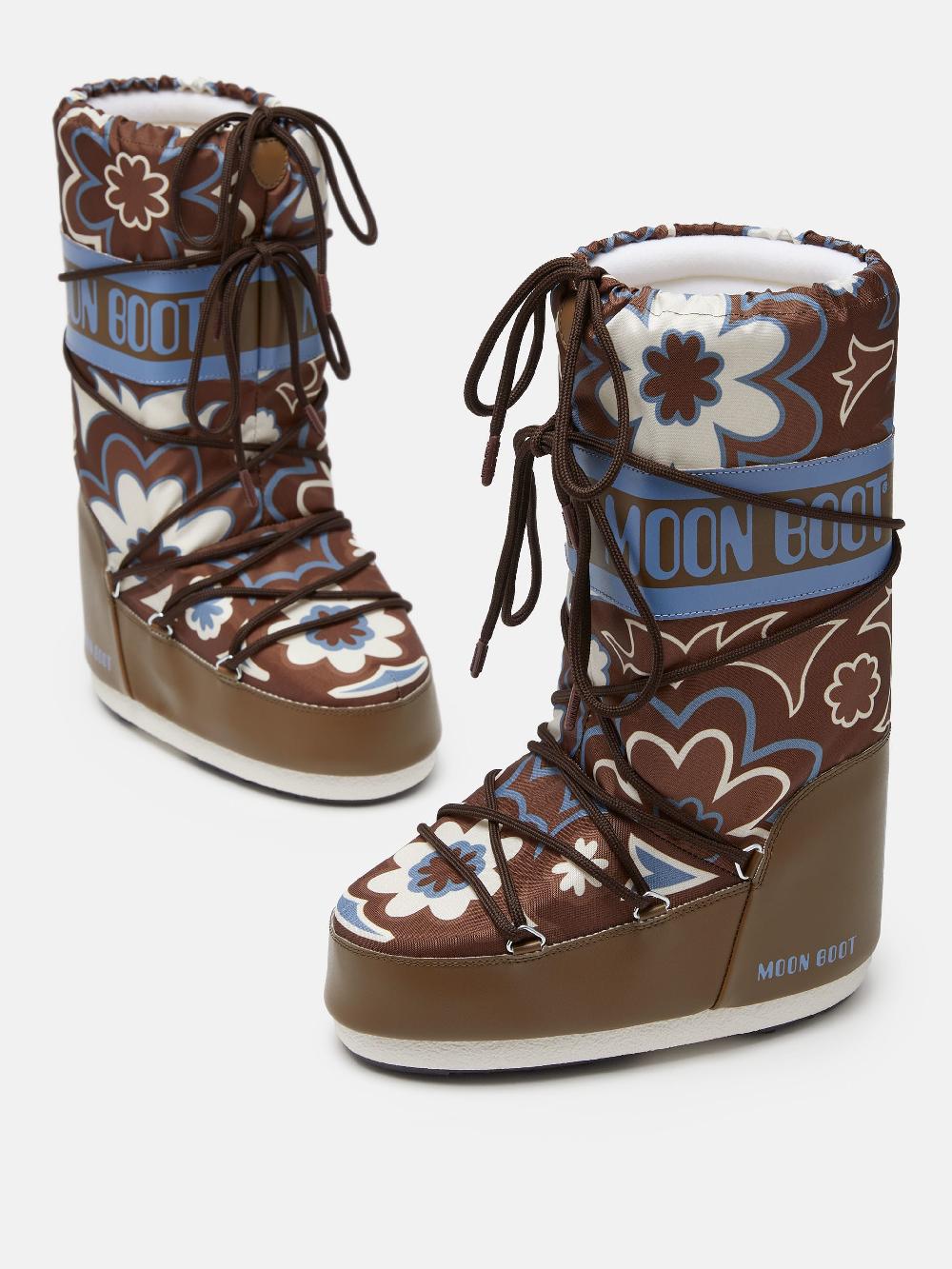 Moon Boot ICON MARRONE CON MOTIVO FLOREALE Promozione