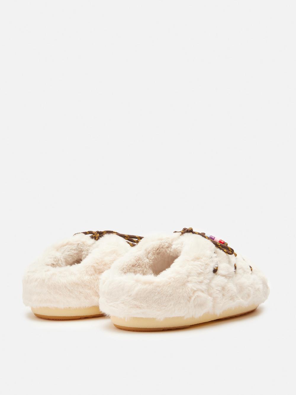 Moon Boot MULE FAUX-FUR BEADS PANNA Spedizione Gratuita