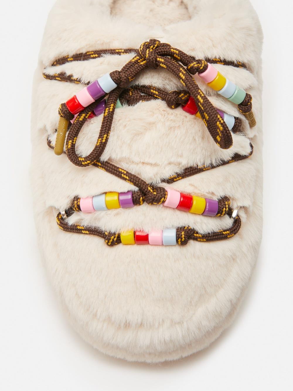 Moon Boot MULE FAUX-FUR BEADS PANNA Spedizione Gratuita